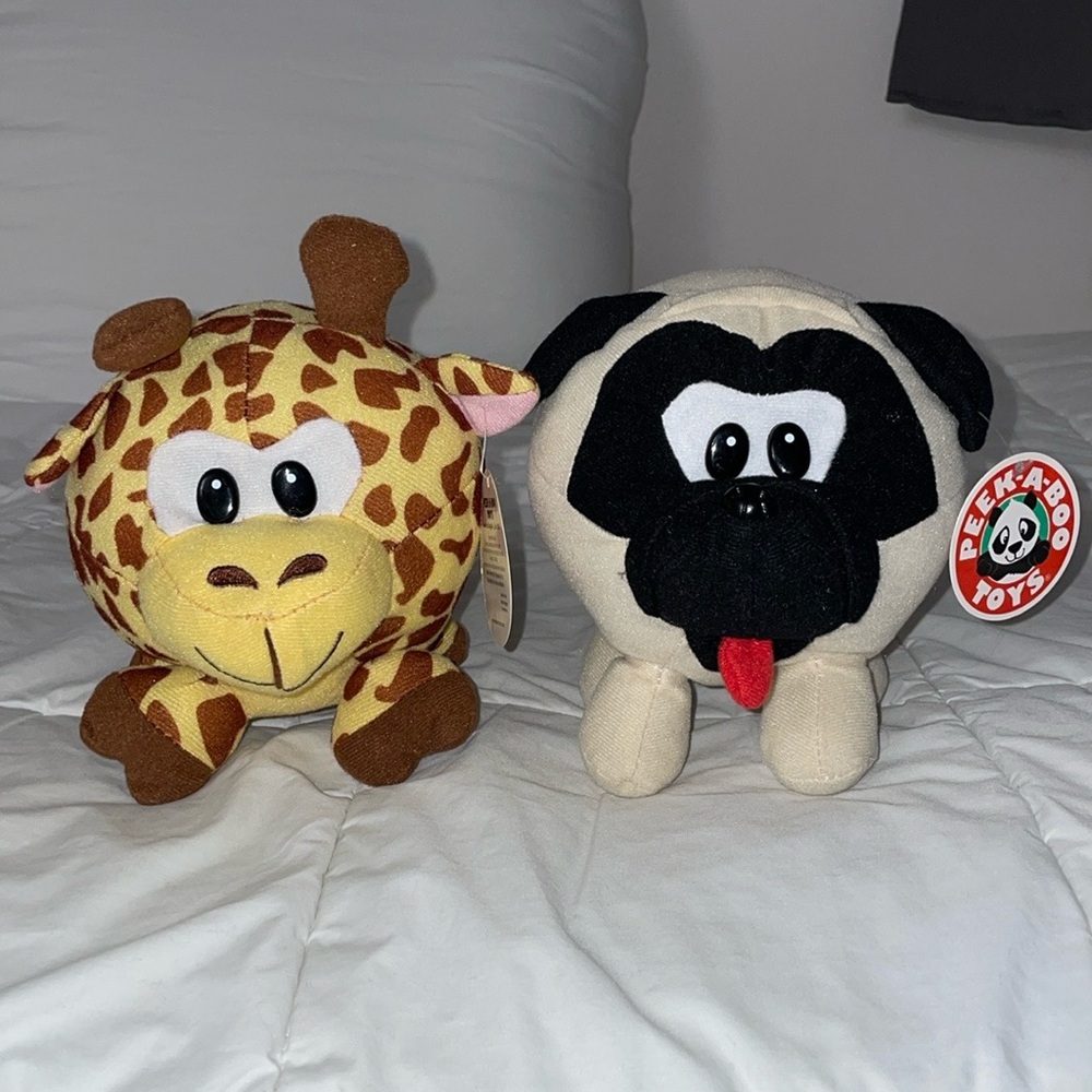 Peek A Boo Giraffe and Pug Plush Stuffed Animal Bundle Set